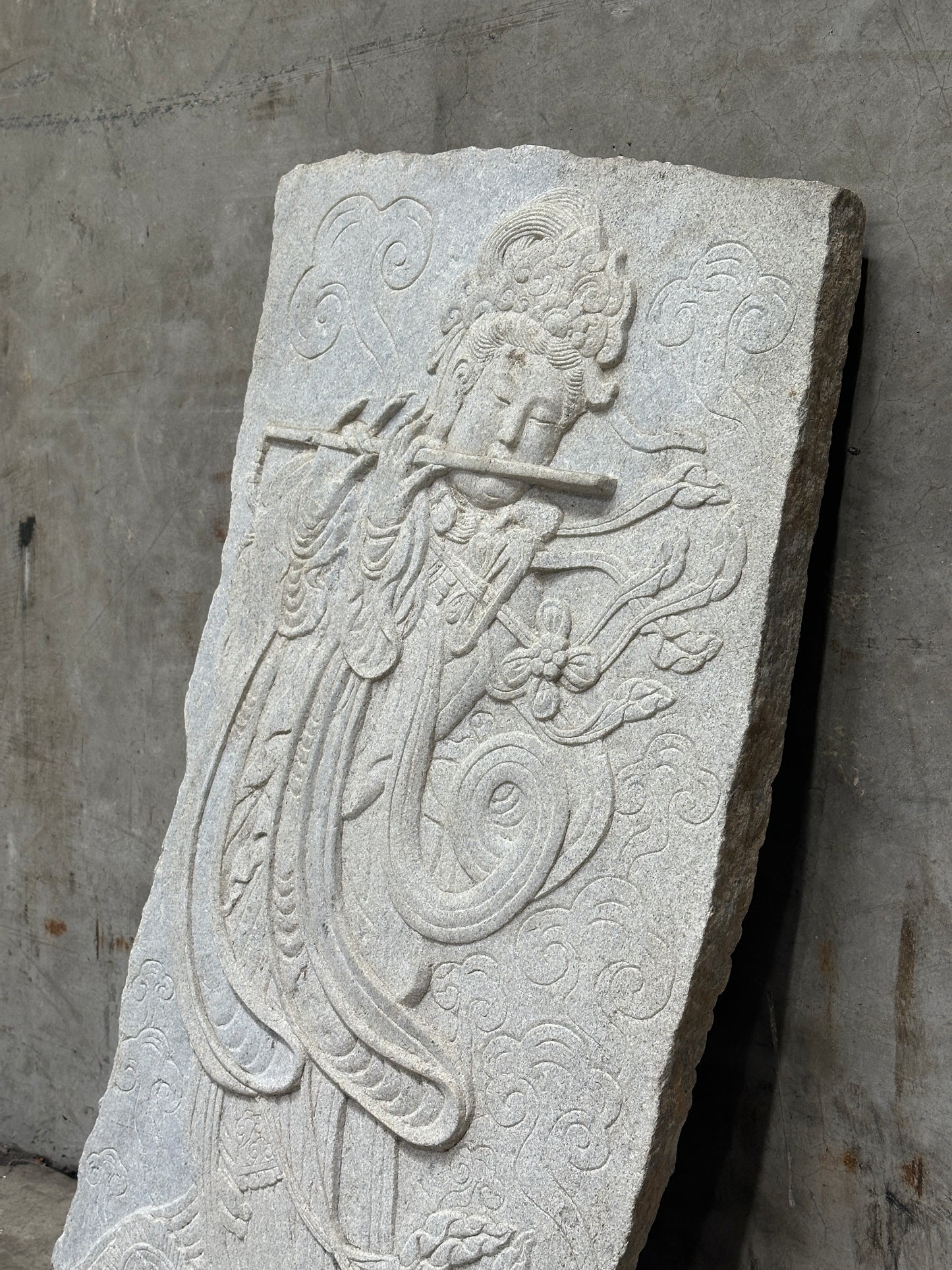 Antique Asian Carved Stone Relief Panel, Phoenix Dragon Motif