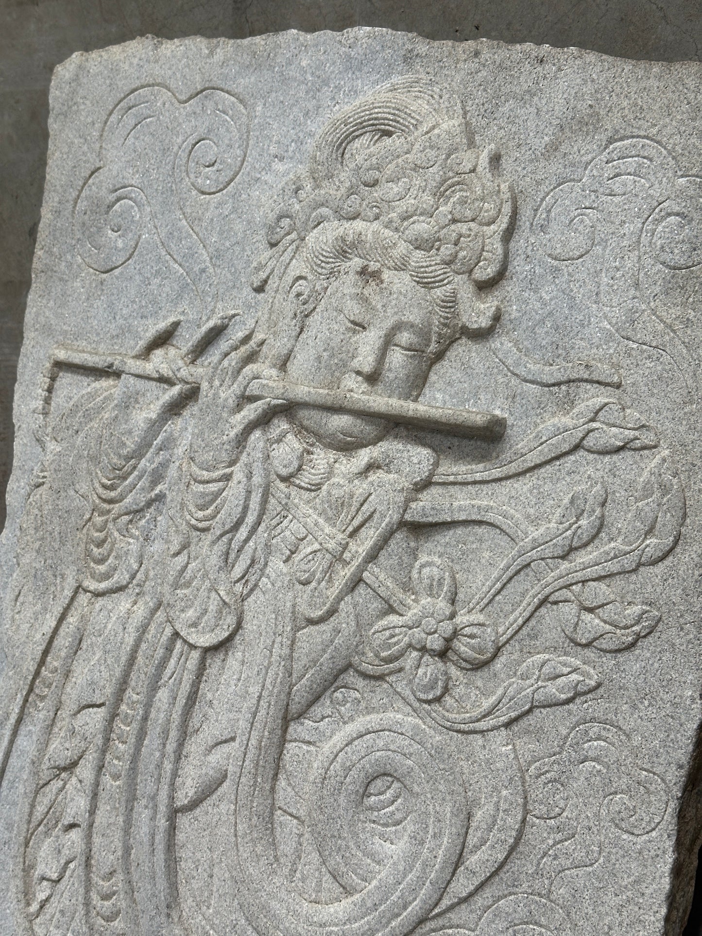 Antique Asian Carved Stone Relief Panel, Phoenix Dragon Motif