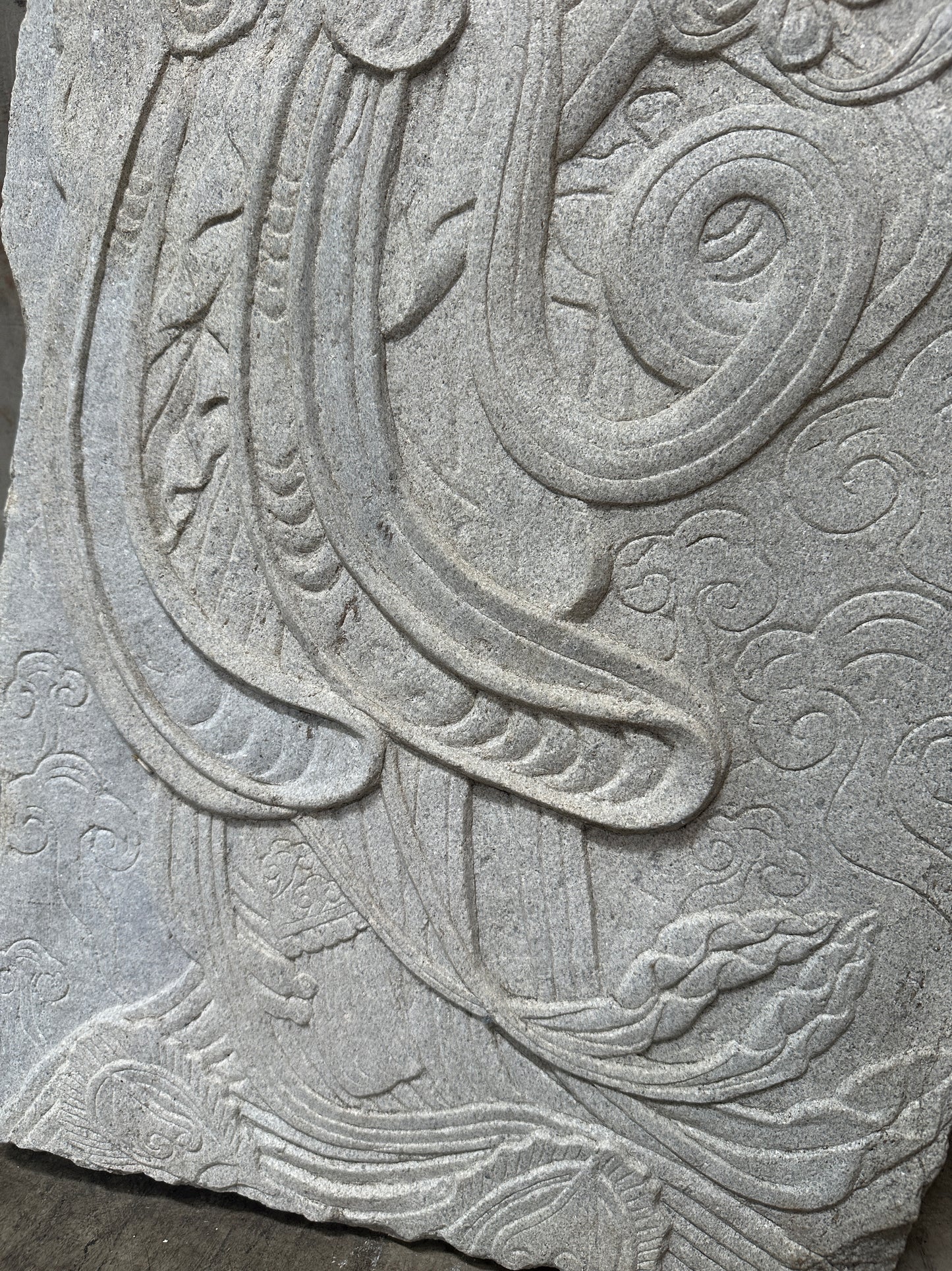 Antique Asian Carved Stone Relief Panel, Phoenix Dragon Motif