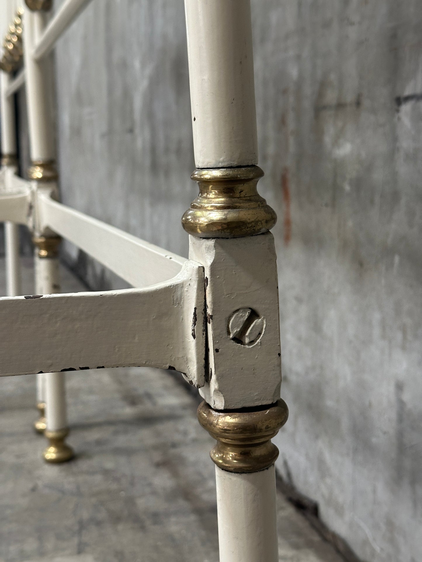 Pair Victorian Iron & Brass Twin Beds, White Painted Frames