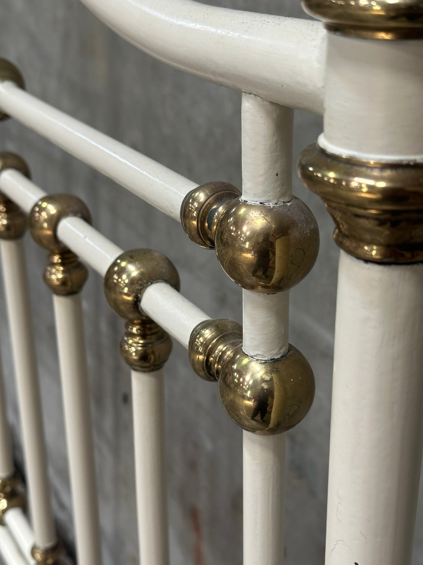 Pair Victorian Iron & Brass Twin Beds, White Painted Frames