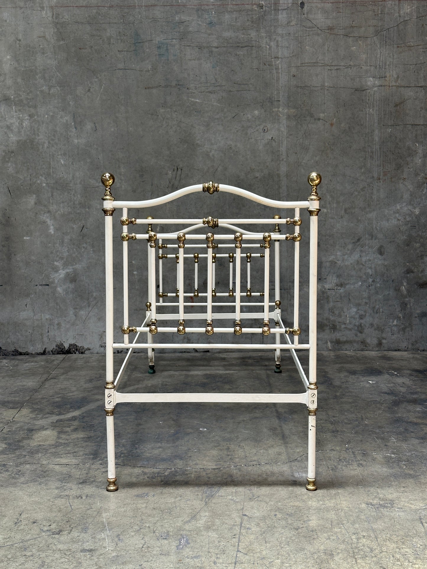 Pair Victorian Iron & Brass Twin Beds, White Painted Frames
