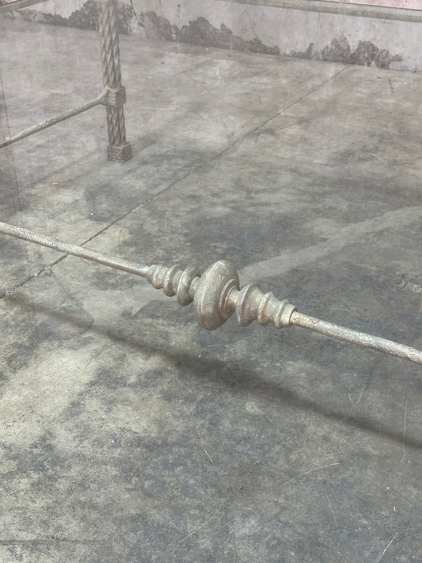Vintage Italian Wrought Iron Coffee Table, Twisted Rope Base, Glass Top, 60in