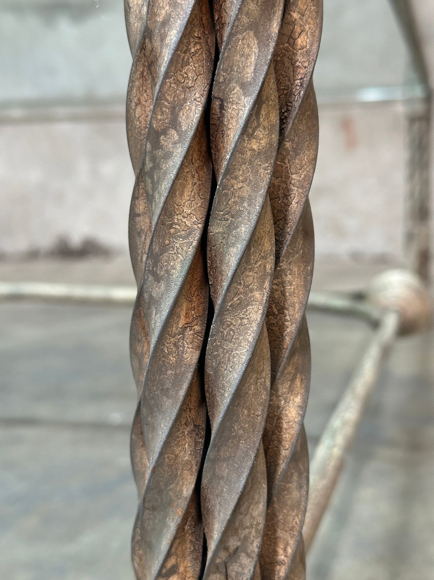 Vintage Italian Wrought Iron Coffee Table, Twisted Rope Base, Glass Top, 60in