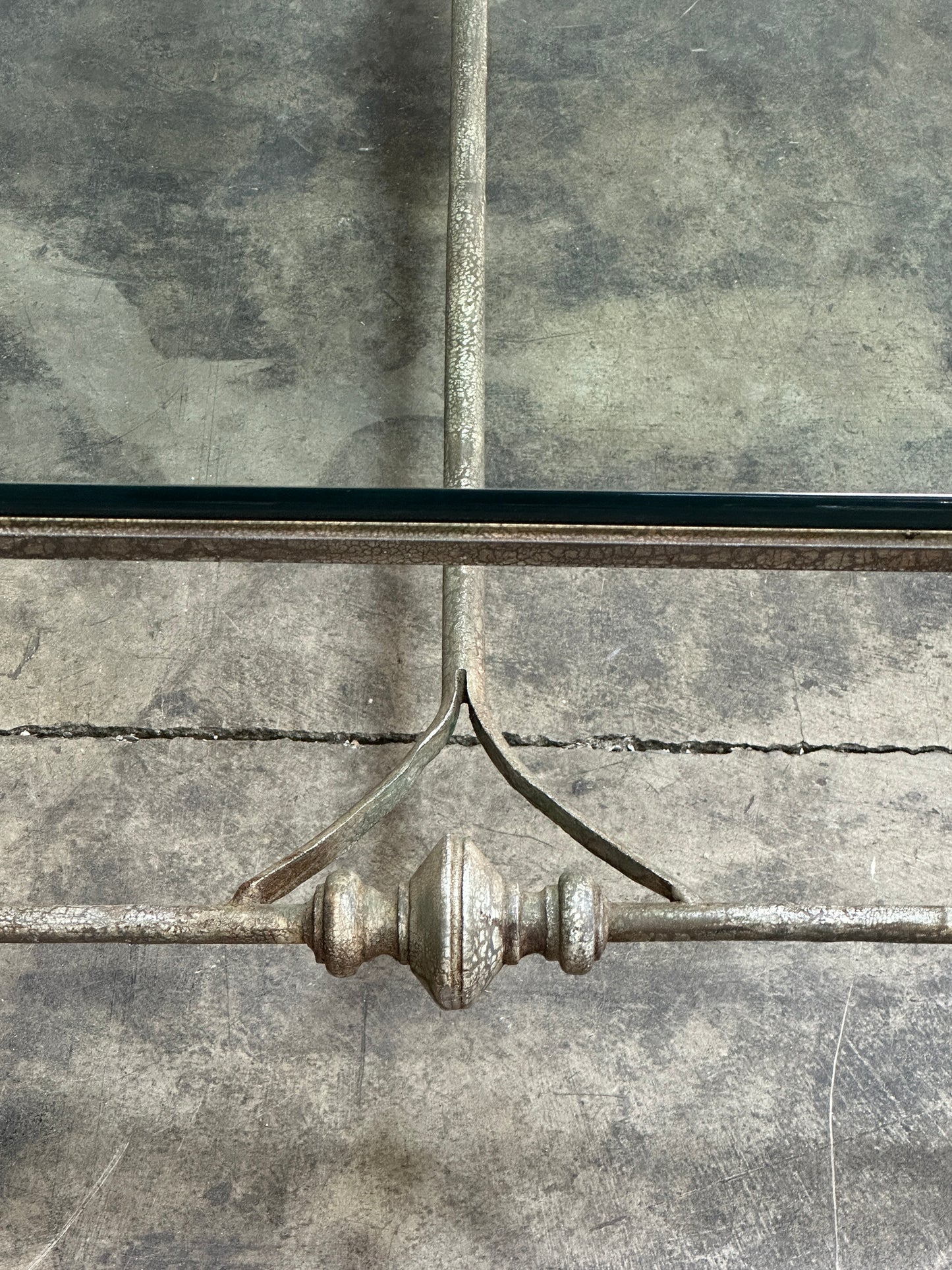 Vintage Italian Wrought Iron Coffee Table, Twisted Rope Base, Glass Top, 60in