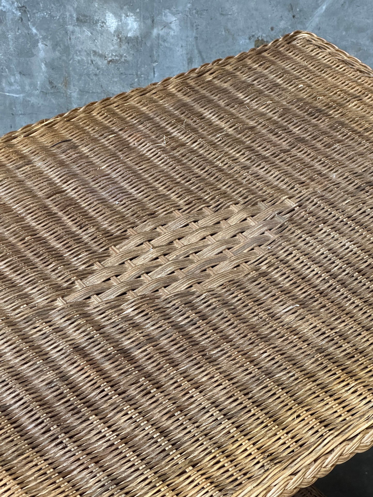 Polo Ralph Lauren Wicker Side Table, Rattan, Coastal Hamptons, Brass Plaque