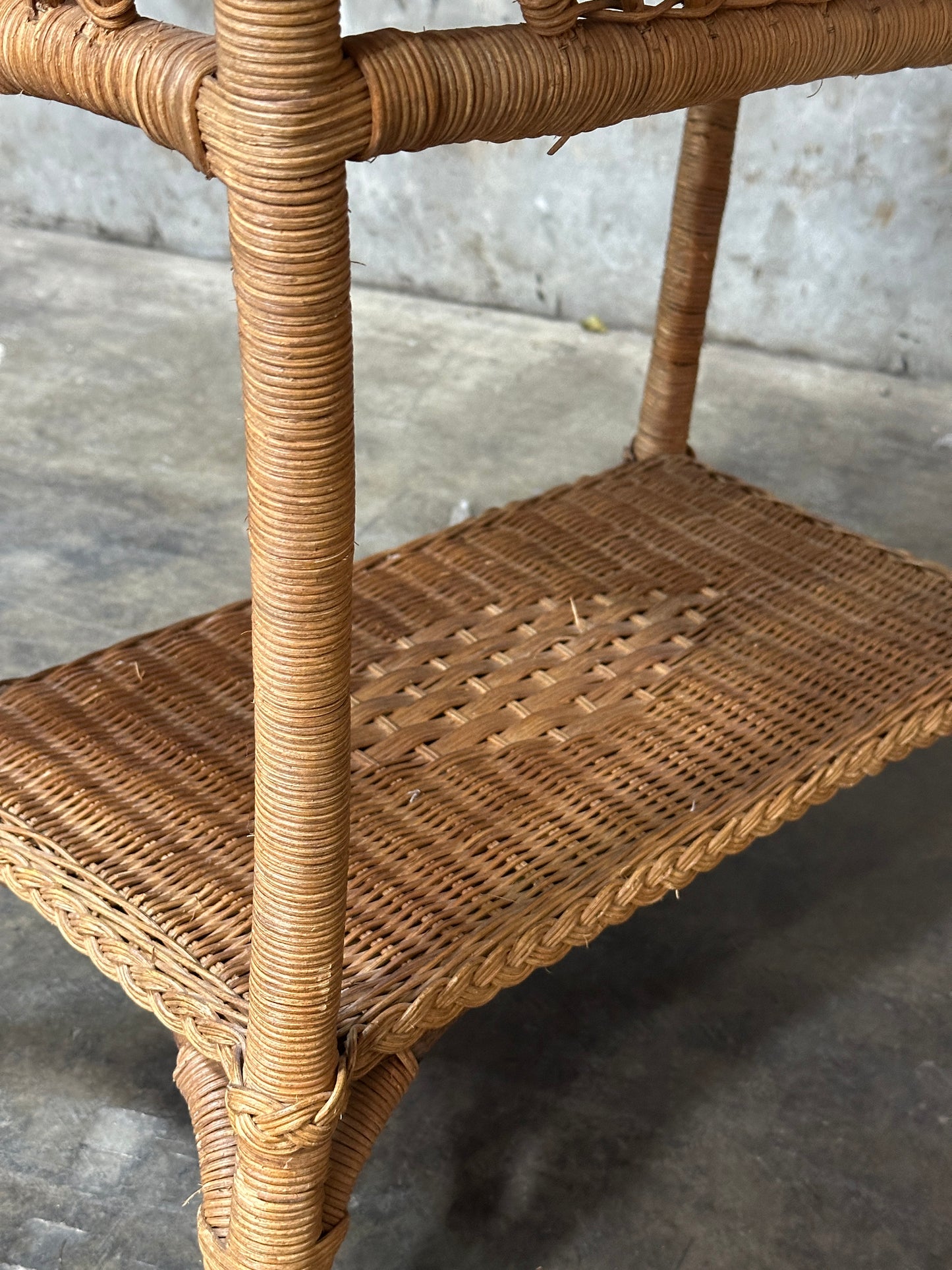 Polo Ralph Lauren Wicker Side Table, Rattan, Coastal Hamptons, Brass Plaque